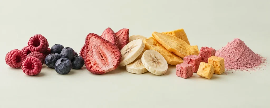 Freeze-dried fruit ingredients in different formats